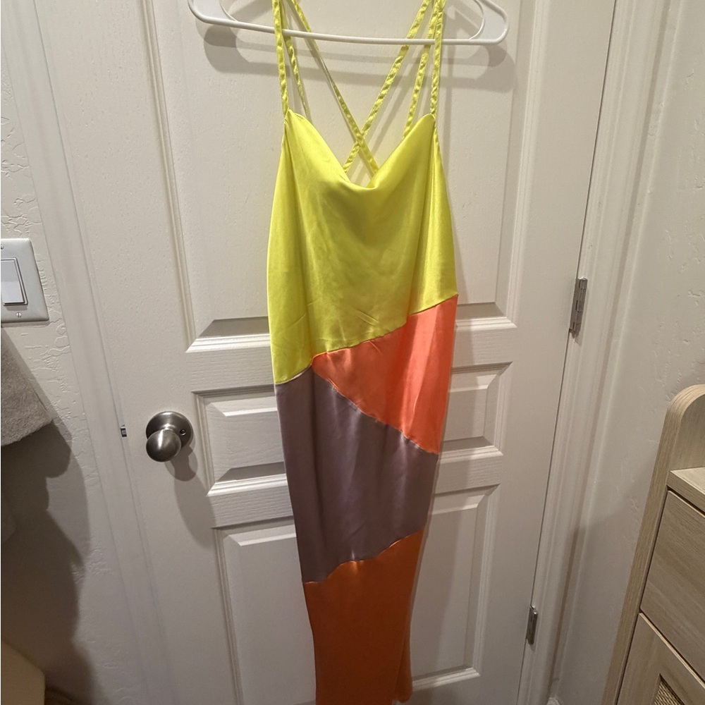 ASOS Yellow, Orange, and Purple Midi Dress